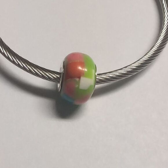 Green Pink White Blue Block Charm for Pandora Style Bracelet - Picture 4 of 5